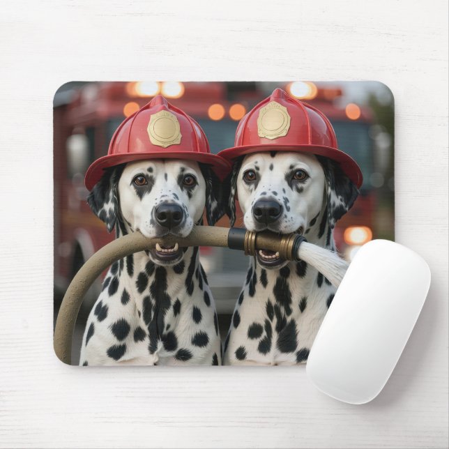 Mousepad Two Dalmatian Dogs Holding a Fireman Hose (Com mouse)