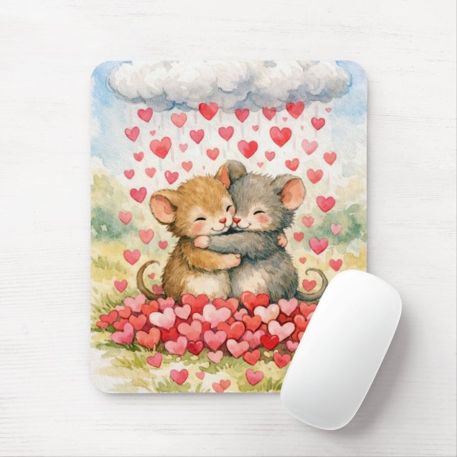 Mousepad Two Mice Under a Cloud of Hearts (Com mouse)
