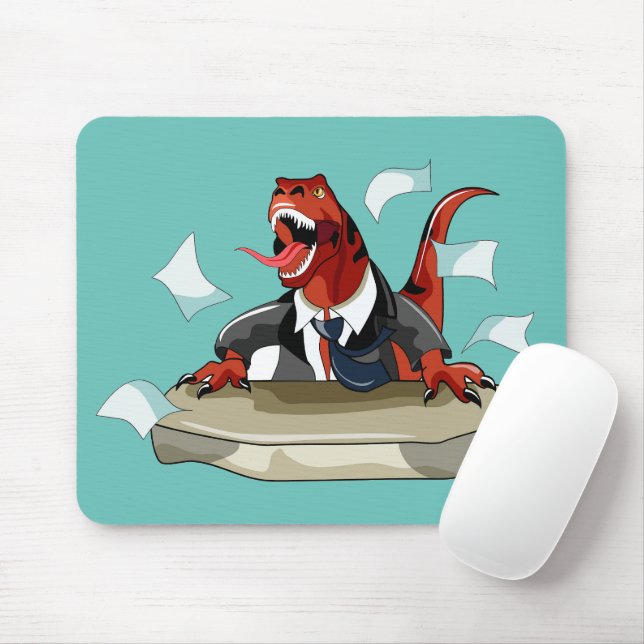 Mousepad Tyrannosaurus Rex Boss Sentado Em Uma Mesa. (Com mouse)