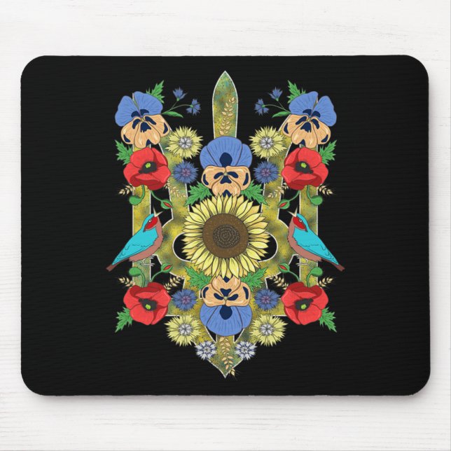 Mousepad Ucrânia Birds Sunflower Trysub Vintage Ucraniano V (Frente)