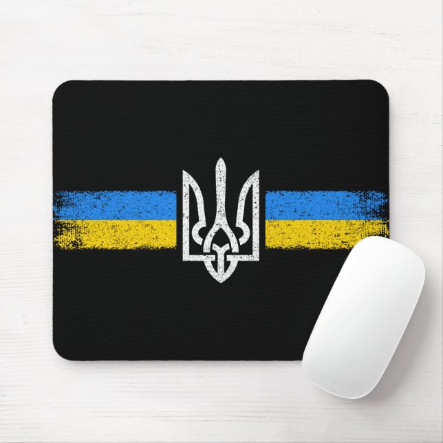 Mousepad Ucrânia Trident - Símbolo de Bandeira da Ucrânia (Com mouse)
