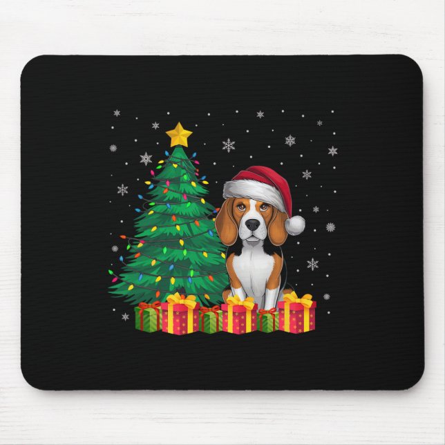 Mousepad Ugle Beagle Papai Noel Luzes de Natal Cachorro X (Frente)