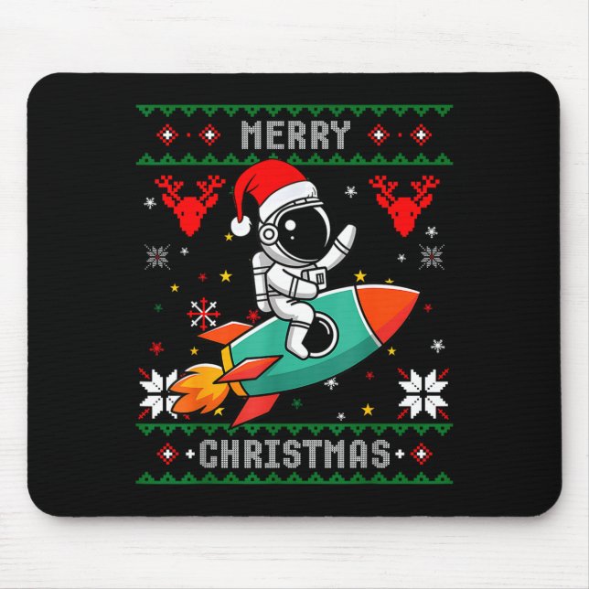 Mousepad Ugly Christmas Astronaut Riding Rocket Santa Hat T (Frente)
