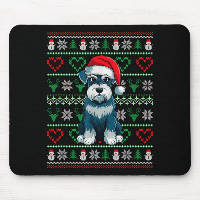 Mousepad Ugly Christmas Schnauzer Dog Wearing Santa Hat Xma (Frente)