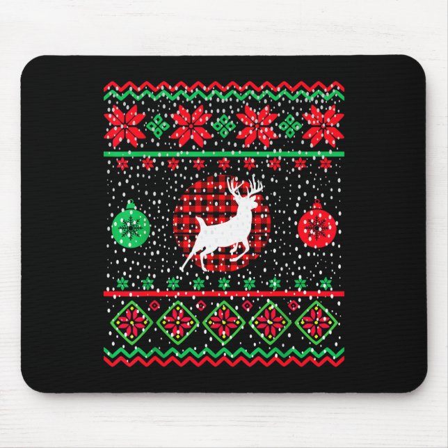 Mousepad Ugly Christmas Sweater Design Plaid Reindeer  (Frente)
