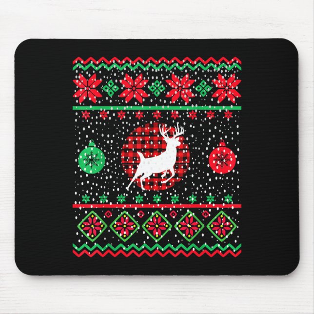 Mousepad Ugly Christmas Sweater Design Plaid Reindeer  (Frente)