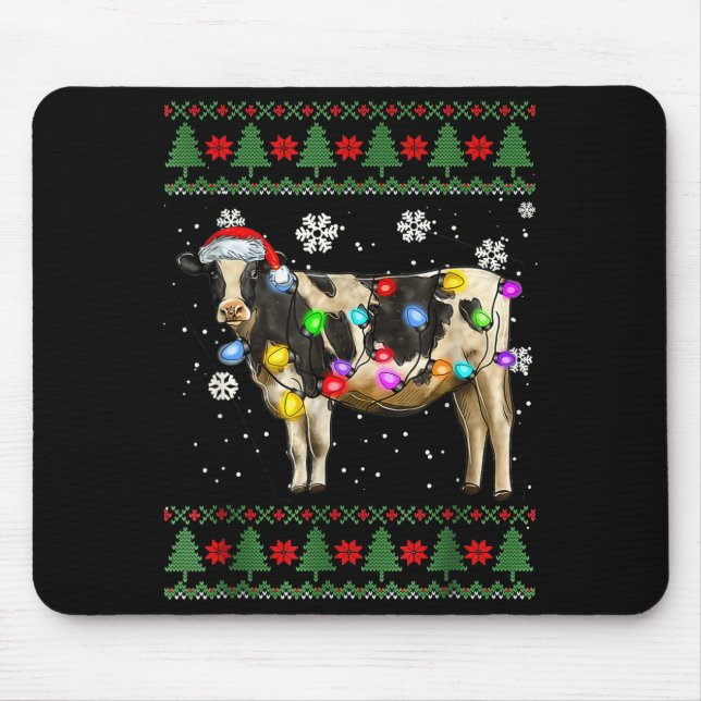 Mousepad Ugly Cow Christmas Sweater Santa Hat And Light Up  (Frente)