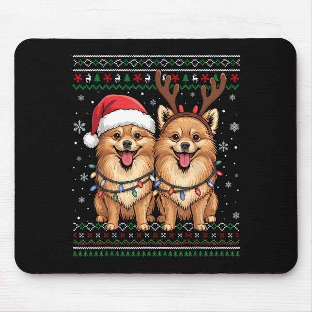 Mousepad Ugly Meranian Dog Xmas Santa Matching Christmas Sw (Frente)