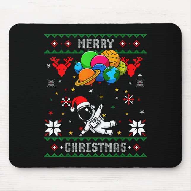 Mousepad Ugly Merry Christmas Santa Hat Tree Astronaut Hold (Frente)