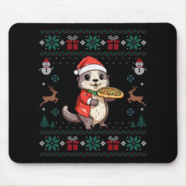 Mousepad Ugly Otter Lover Santa Hat Xmas Light Otter Christ (Frente)