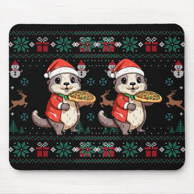 Mousepad Ugly Otter Lover Santa Hat Xmas Light Otter Christ (Frente)