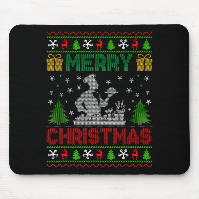 Mousepad Ugly Sweater Christmas Tree Chef Cooking Job Pride (Frente)