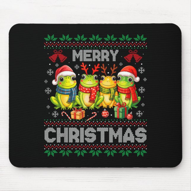 Mousepad Ugly Sweater Frogs Santa Hat Reindeer Xmas Frog Lo (Frente)