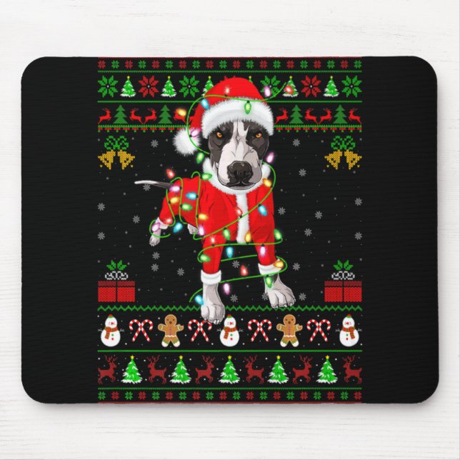 Mousepad Ugly Xmas Lights Santa Tbull Dog Christmas  (Frente)