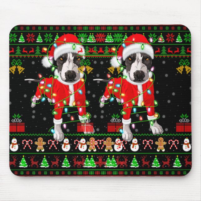 Mousepad Ugly Xmas Lights Santa Tbull Dog Christmas T Shirt (Frente)