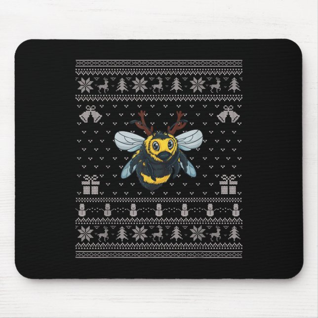 Mousepad Ugly Xmas Sweater Style Bumble Bee Reindeer Christ (Frente)
