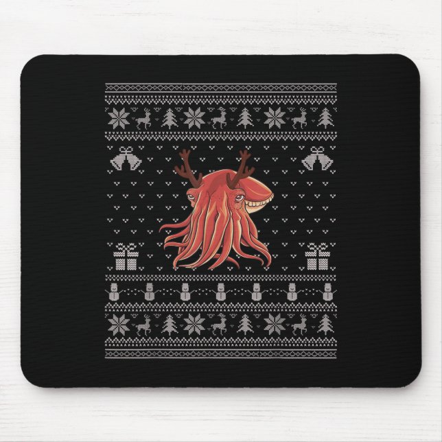 Mousepad Ugly Xmas Sweater Style Cuttlefish Reindeer Christ (Frente)