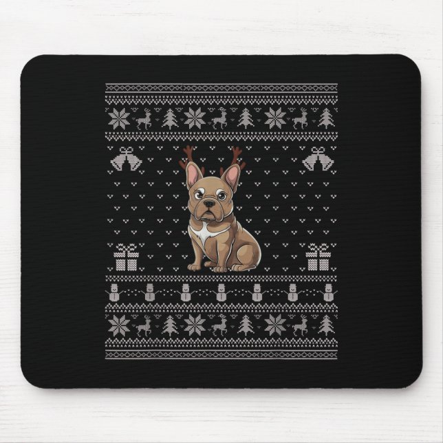 Mousepad Ugly Xmas Sweater Style Frenchie Dog Reindeer Chri (Frente)