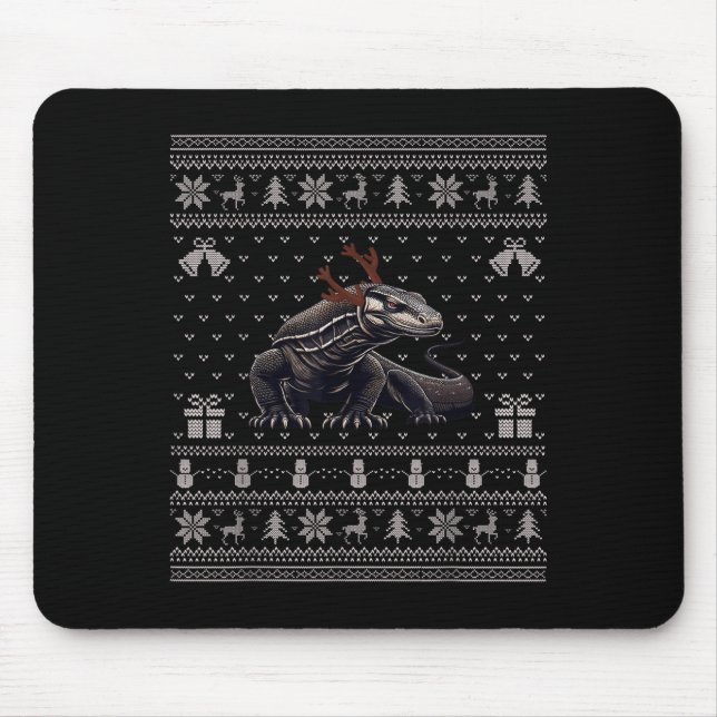 Mousepad Ugly Xmas Sweater Style Komodo Dragon Reindeer Chr (Frente)