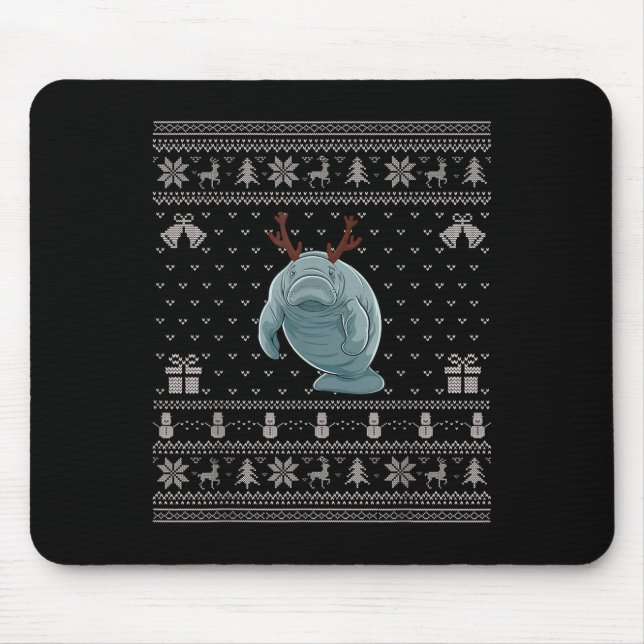 Mousepad Ugly Xmas Sweater Style Manatee Reindeer Christmas (Frente)