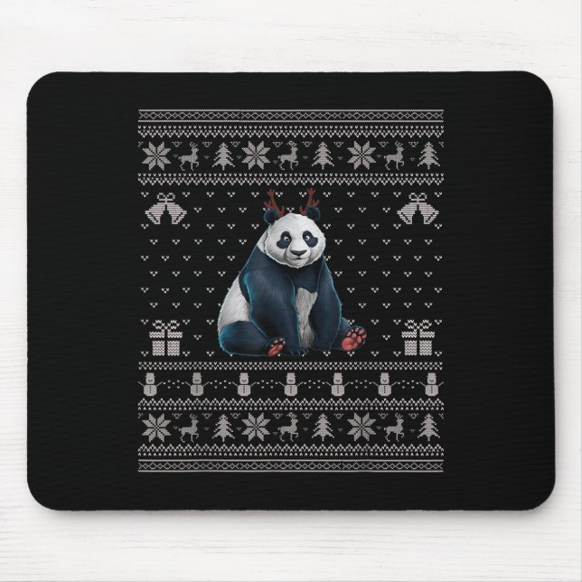 Mousepad Ugly Xmas Sweater Style Panda Reindeer Christmas  (Frente)