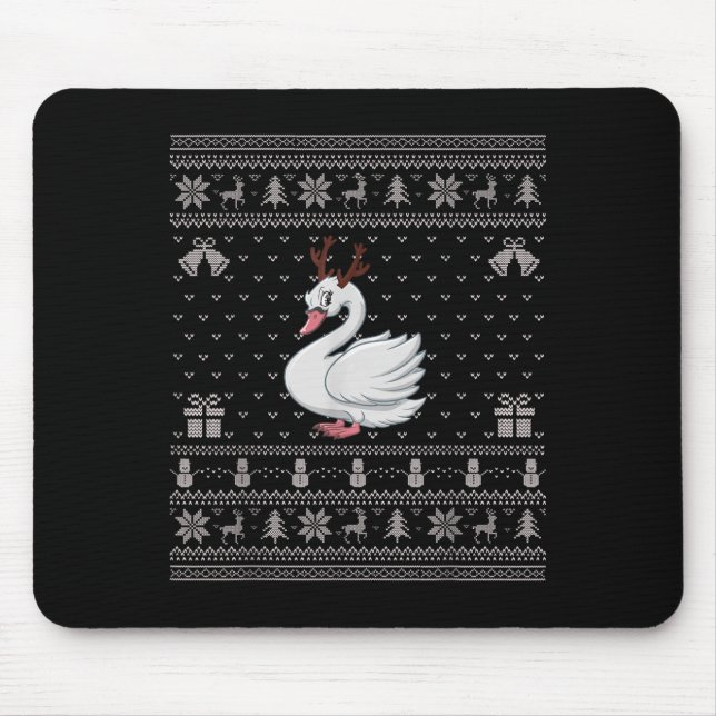 Mousepad Ugly Xmas Sweater Style Swans Reindeer Christmas  (Frente)