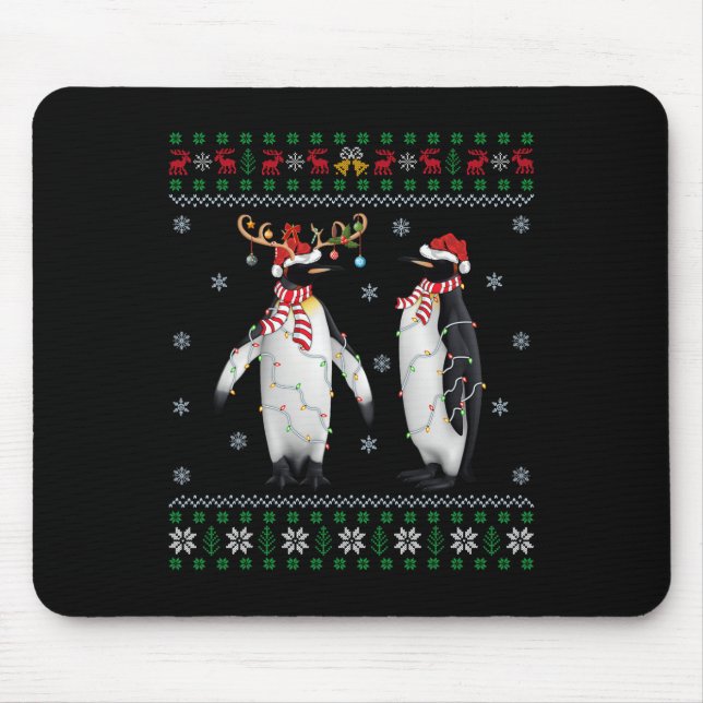 Mousepad Ugly Xmas Tree Lights Santa Hat Penguin Chris (Frente)