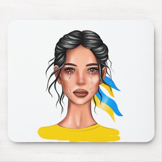 Mousepad Ukrain pára Guerra Cabelo Negro (Frente)