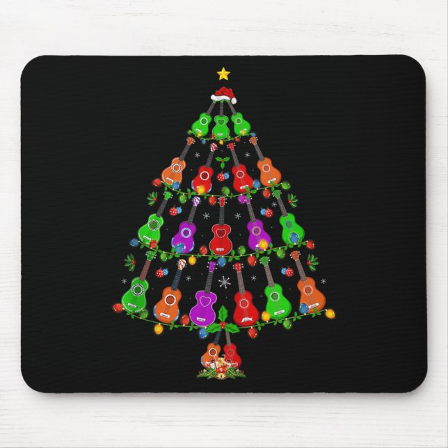 Mousepad Ukulele Guitar Christmas Tree Funny Music Lover Mu (Frente)