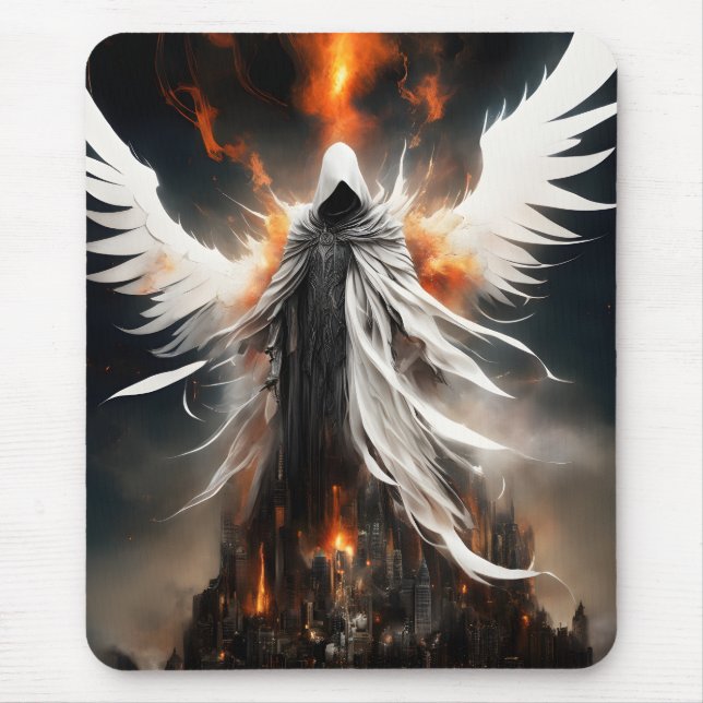 Mousepad Um anjo branco, torres femininas sobre um destruid (Frente)