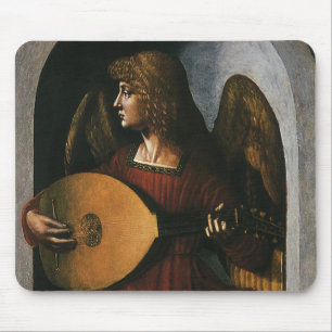 Mousepad Um anjo em vermelho com um Lute de Leonardo da Vin