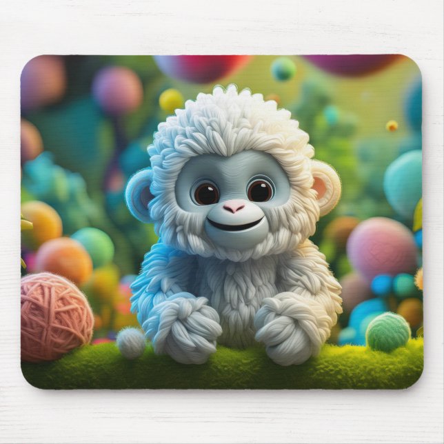 Mousepad Um bebê lindo Yeti feito de fio (Frente)