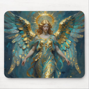 Mousepad Um belo anjo de ouro e turquesa