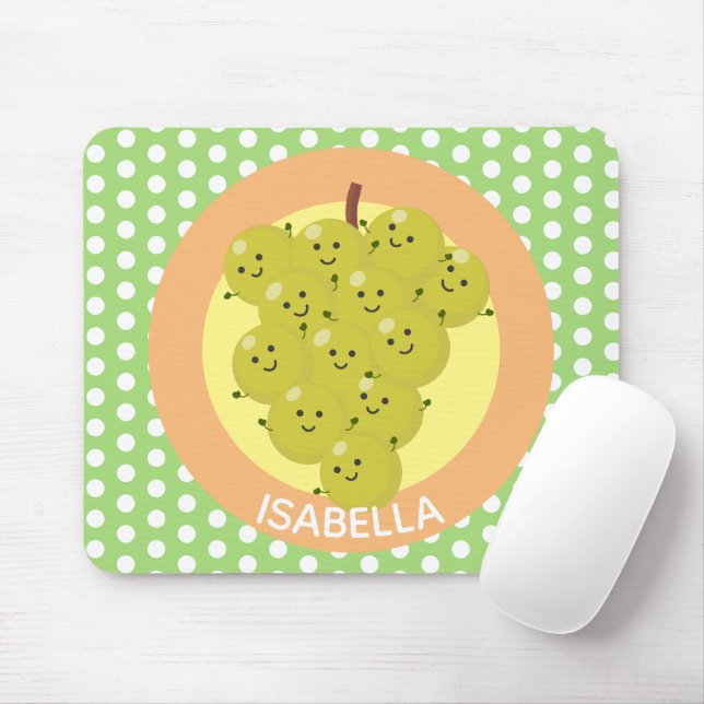 Mousepad Um belo cacho engraçado de desenho animado de uva (Com mouse)
