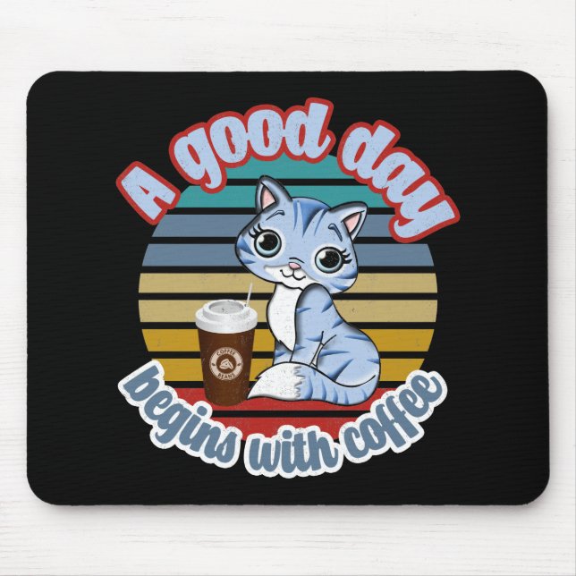 Mousepad Um Bom Dia Começa Com Café | Café Cat ama (Frente)