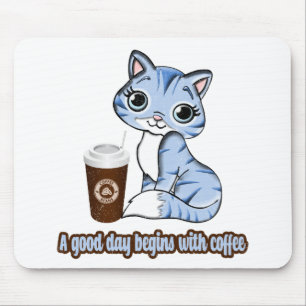 Mousepad Um Bom Dia Começa Com Café Gatos E Café