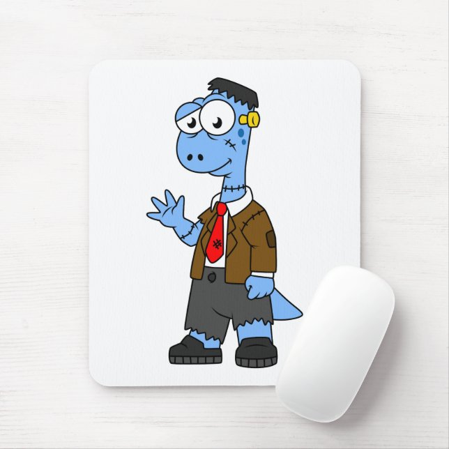 Mousepad Um Brontosauro De Cartoon Vestiu Como Frankenstein (Com mouse)