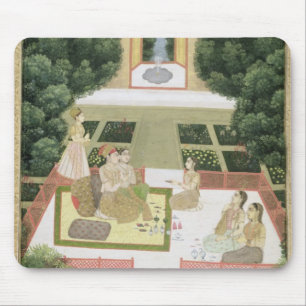 Mousepad Um casal em um jardim que escuta a música com