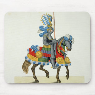 Mousepad Um cavaleiro em sua maneira a um competiam, placa
