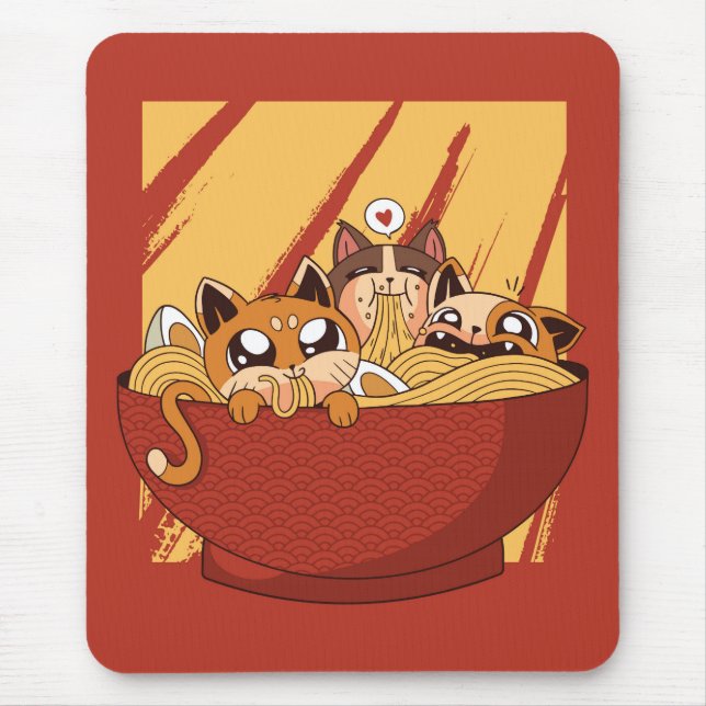 Mousepad Um Cheio de Bowl de Noodles e Kittens (Frente)