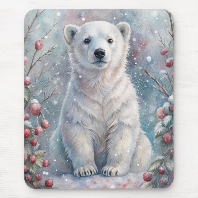 Mousepad Um Cubo de Urso Polar no inverno (Frente)