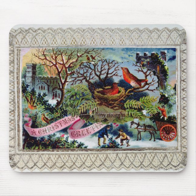Mousepad Um cumprimento do Natal, cartão do Victorian (Frente)