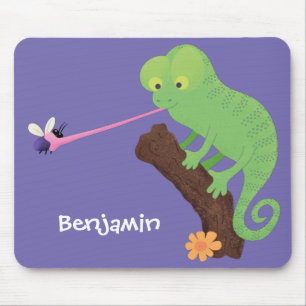 Mousepad Um desenho animado de lagarto de camaleão verde e
