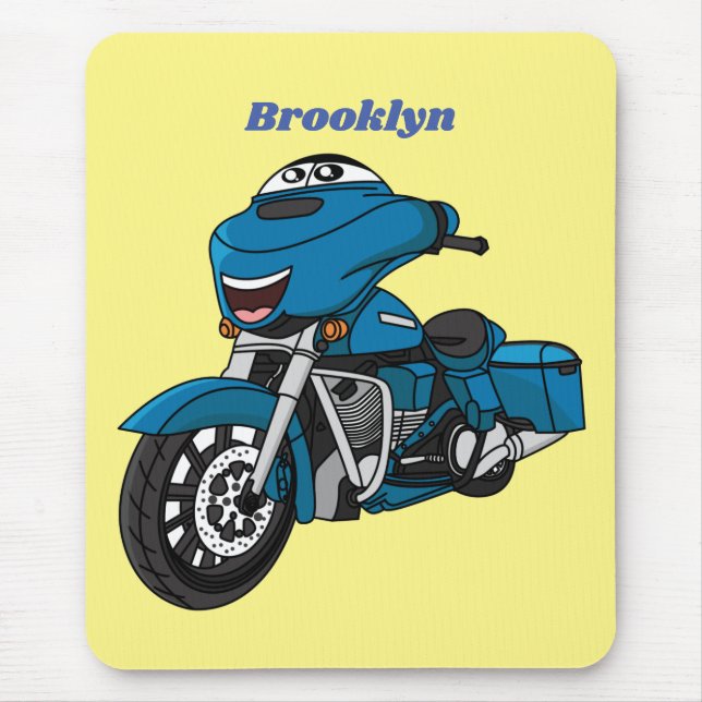 Mousepad Um desenho animado de moto azul e bonito (Frente)