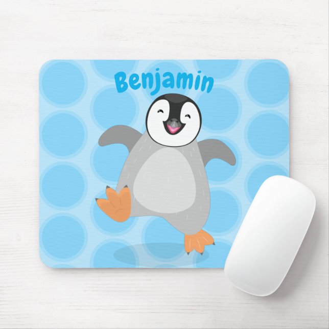 Mousepad Um desenho animado de pintinho de pinguim feliz e  (Com mouse)