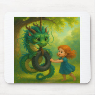 Mousepad Um Dragão Bebê Verde Asiático com Fantasia de Olho