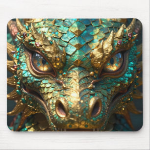 Mousepad Um Dragão Místico Turquesa e Dourado