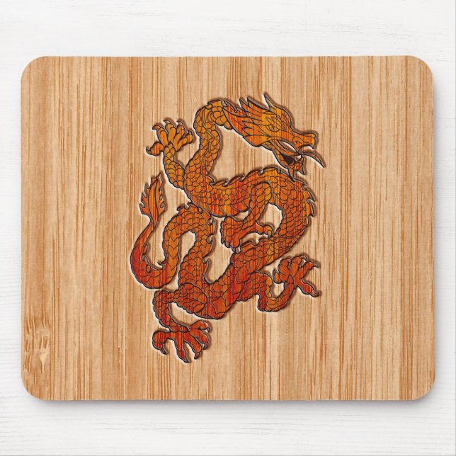 Mousepad Um Dragão Vermelho em Bambu como (Frente)