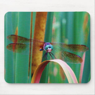 Mousepad Um Dragonfly de Olhos Vermelhos com cattails
