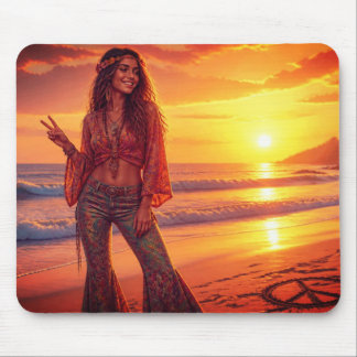 Mousepad Um Espírito Livre na Praia com Calças Larga